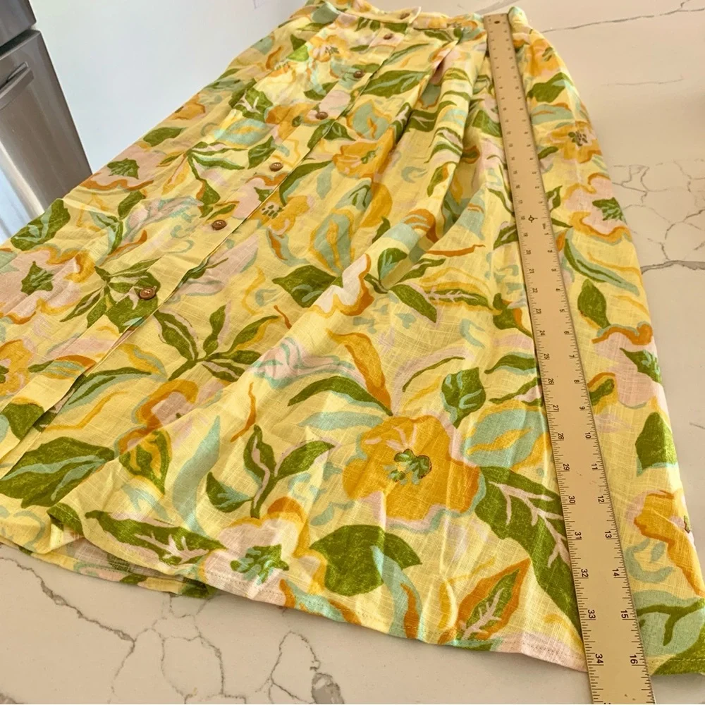 🌼 ZARA Printed Linen Crop Top Bustier Neckline Skirt Set Yellow Floral Print XS - Picture 13 of 16